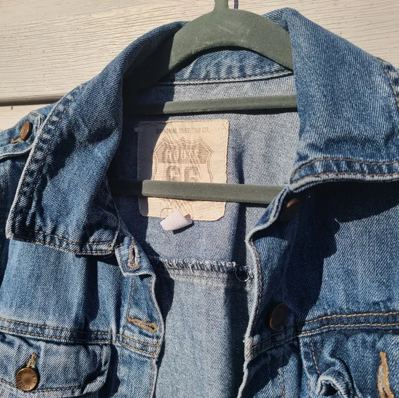 Route 66 Jacket Denim Trucker Distressed Blue Medium Cotton Buttons Pockets XS - Picture 6 of 13